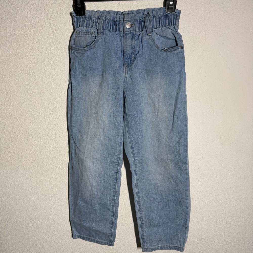 Cat & Jack Jeans Girls 24x20 Blue Light Wash Denim Cotton Paperbag Elastic Waist